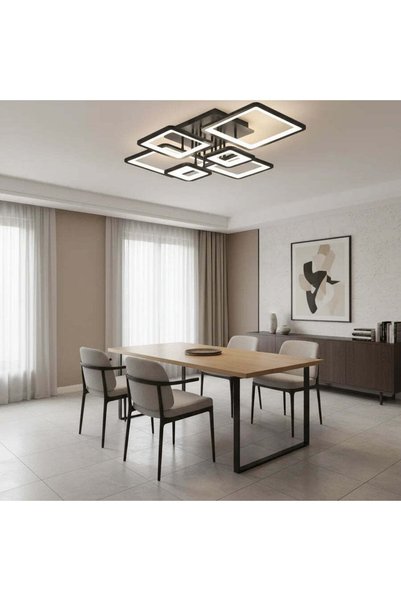 CMHOME Lustra LED cu telecomanda ELLA 120W, 6 Patrate, lumina Rece/Calda/Neutra, Dimabila, Negru, Metal si