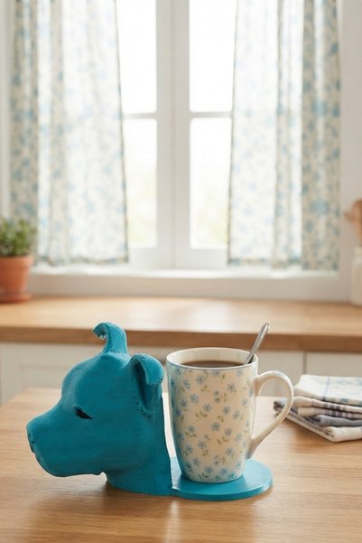 Küp Atölye Decorative Cup Coaster with Dog Figure Turquoise