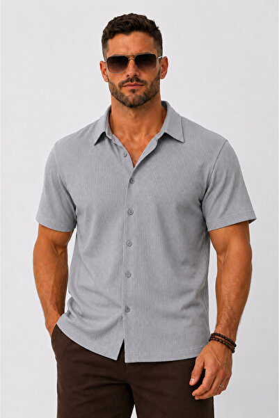 MARKATEM Feeling Men's Modern Fit Rib Textured Summer Shirtcomfort Series