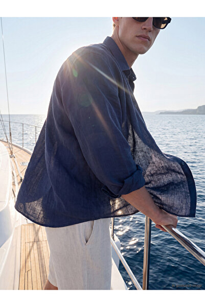 LC Waikiki Ανδρικό πουκάμισο NEVAVM Regular Fit 100% λινό με διαφορά στην υφή