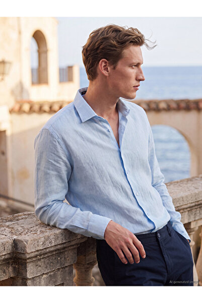 LC Waikiki Ανδρικό πουκάμισο NEVAVM Regular Fit 100% λινό με διαφορά στην υφή