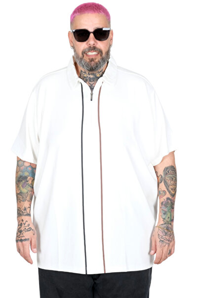 ModeXL Mode XL Large Size T-Shirt Polo with Zipper 26580 Ecru