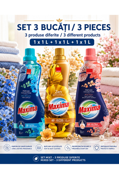Sano Set 3 x Maxima Balsam de rufe Blue Blossom + Zen + Wild Pearl, 1 L fiecare