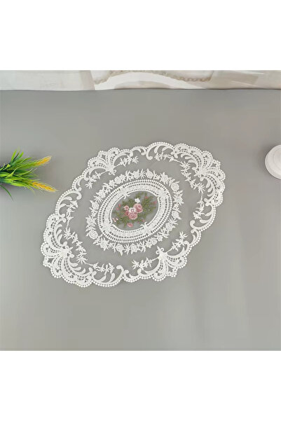 Miba Concept Nakışlı Dantel Sunum Tepsisi Örtüsü 21 x 27 cm – Çiçek Desenli D...