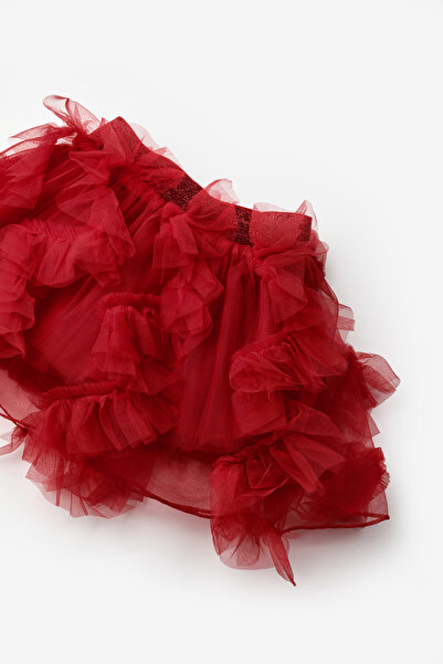 Le Mabelle Kırmızı Üzeri Fırfır Detaylı Kız Çocuk Tül Etek - Mildred