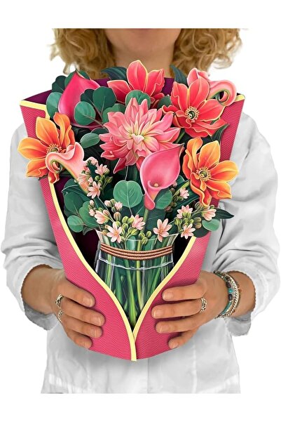 Arabest 12 Inch Red Dahlia 3D Pop Up Paper Bouquet Greeting Card With Blank N...