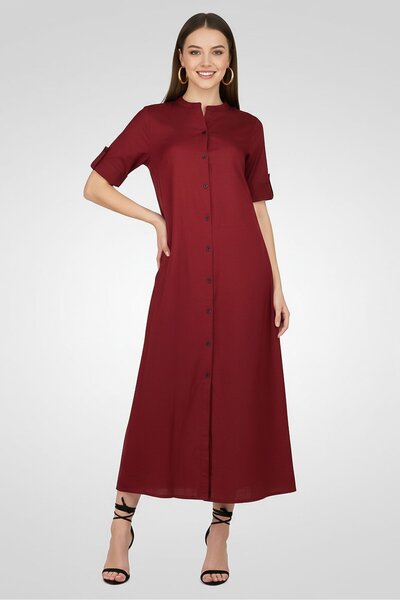 Epiphany Women Plain Shirt Dress, Maroon