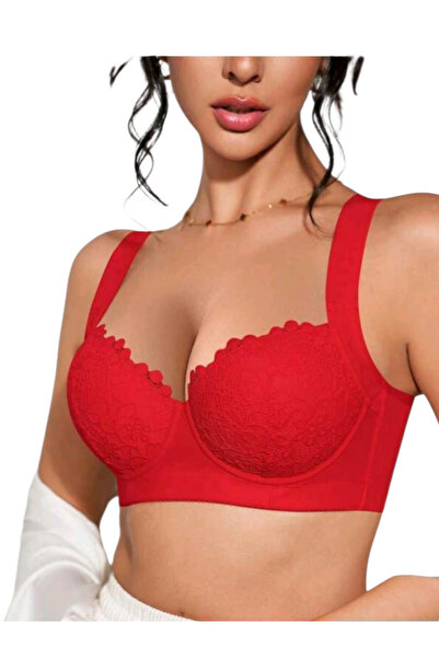 OEM Sutien elegant, rosu, cu dantela, bareta lata, 85B