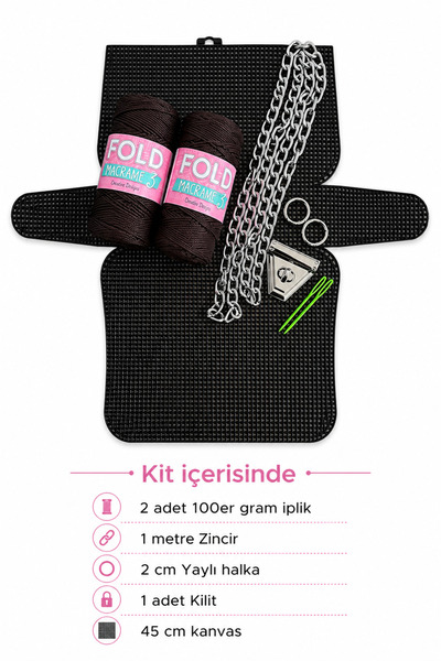 BD fold yarn Kanvas Çanta Örgü Kiti Acı Kahve No.3 45x21cm Kanvas - Polyester...