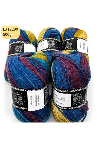 Oxford İplik İhraç Fazlası 5'li Paket 500 gr Akrilik Ebruli EX12290