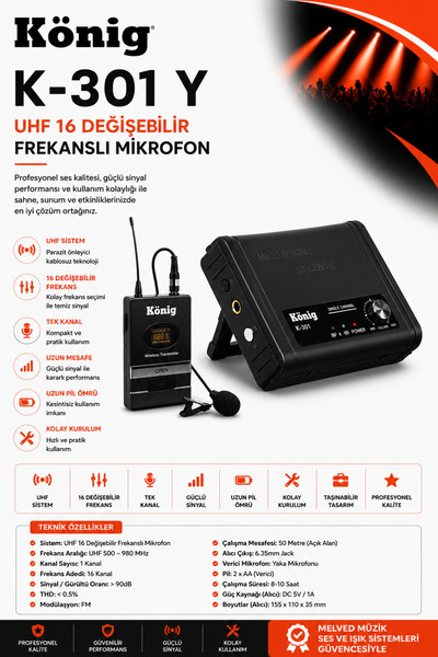 König K-301 UHF TEK KANAL YAKA MİKROFON