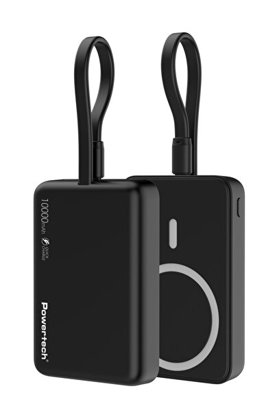 POWERTECH power bank PT-1376 με καλώδιο, 10000mah, magnetic wireless, 20W, μαύρο
