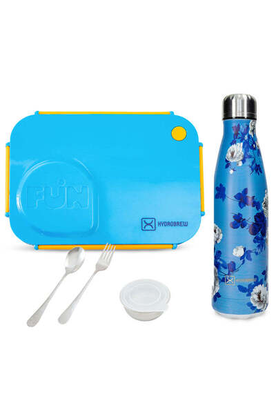 Hydrobrew Steel Core 4 Compartment Lunch Box w/ Double Wall Stainless Steel W...