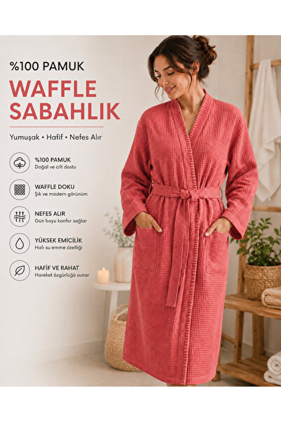 Beyaz Home %100 Pamuk Waffle Sabahlık