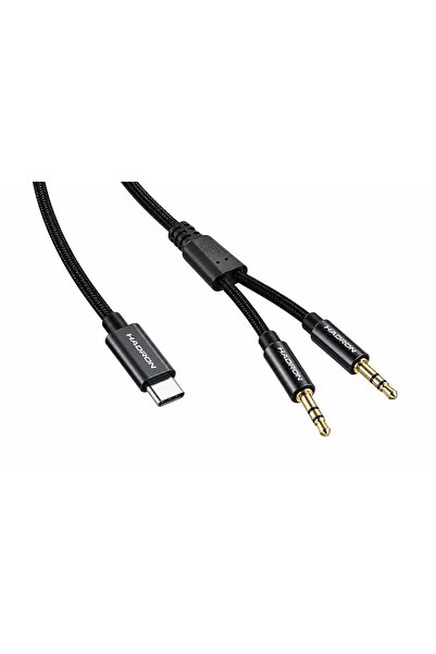 HADRON كابل صوت GJ036 من النوع C بمنفذ مزدوج 3.5 ملم بطول 1.15 متر أسود