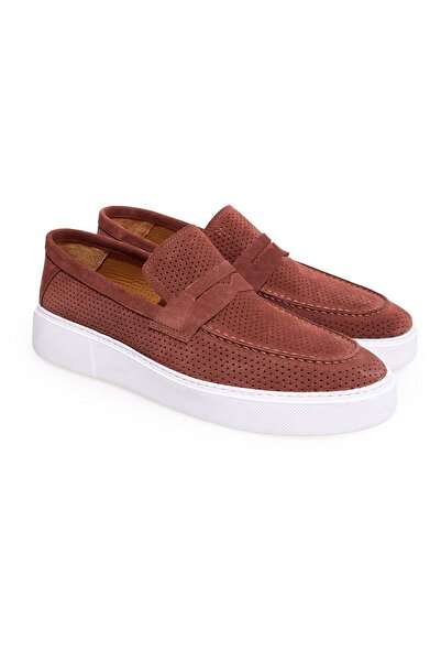 FRANCO CALVANI Brown Laceless Genuine Leather Suede Men's Shoes