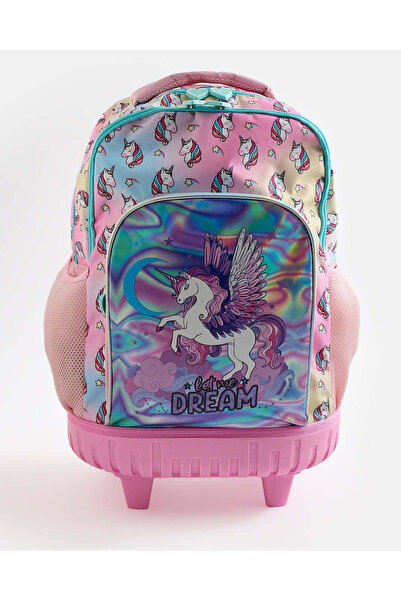 REDTAG Girls Pink Unicorn Print Trolley Bag (18 Inch)