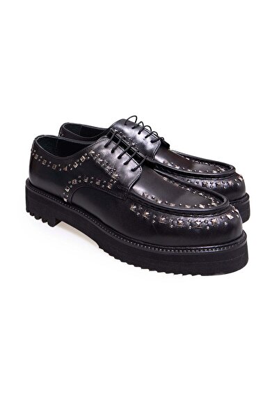 FRANCO CALVANI Black Color Lace-Up Genuine Leather Men's Shoes