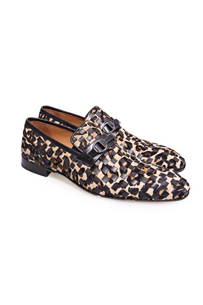 FRANCO CALVANI Black Leopard Complete Braided Full Grain Genuine Leather Leat...