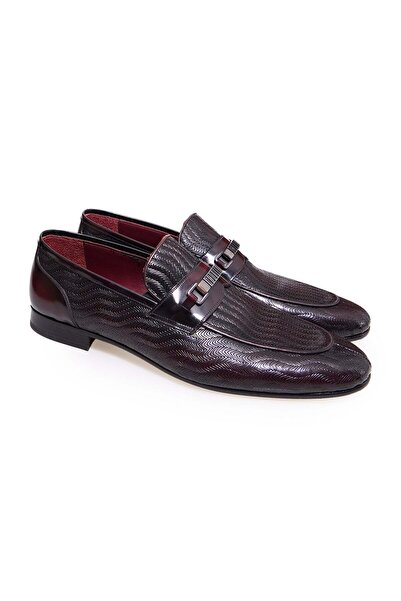 FRANCO CALVANI Burgundy Color Laceless Genuine Leather Men's Shoes