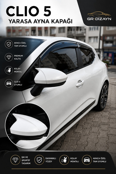 GR-Dizayn RENAULT CLİO 5 2019+ ARACA ÖZEL BOYALI YARASA AYNA KAPAĞI A+ (BEYAZ)