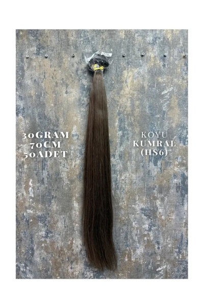 Mercan 70 CM Dip-Uç Dolu Koyu Kumral Özbek Saçı (H6S) – 30 GR 50 Adet – Gerçe...