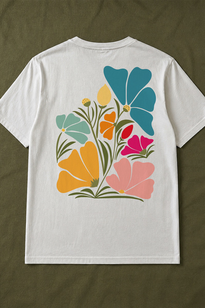 Spoyi Pastelna flora dizajnirana 100% pamučna polu-oversize bela majica