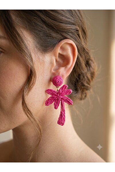 Stelle Jewelry Hand Knitted Straw Earrings Multi-Colored Flower Model Dangle ...