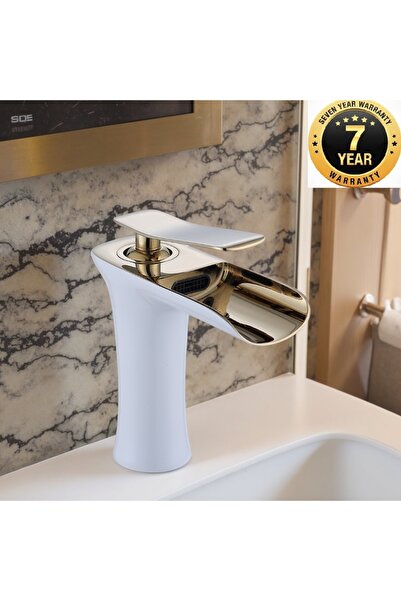 OEMN Bathroom Sink Faucet White Gold Color Waterfall Imported with 7 Years Wa...