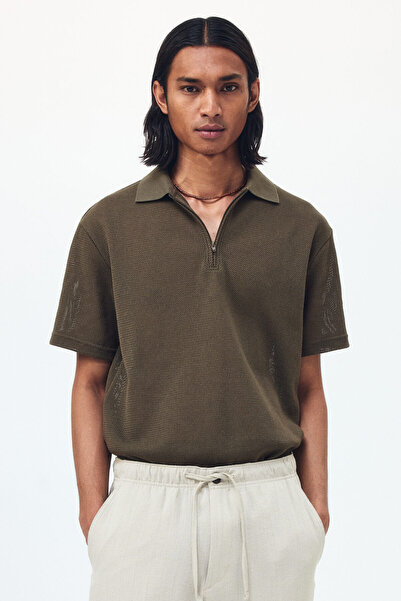 H&M Delik Desenli Triko Polo Tişört Regular Fit