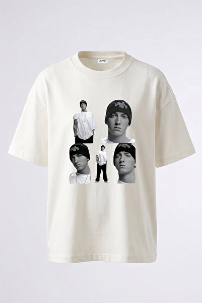 Anetos Eminem Rapci Design Printed Unisex Oversize Fit White Tshirt