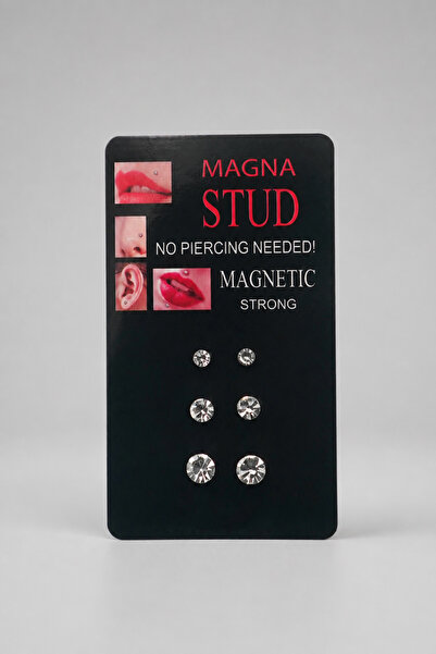 THE Steel Mıknatıslı Zirkon Taşlı Küpe 3 Boy Deldirme Gerektirmeyen Unisex Kü...