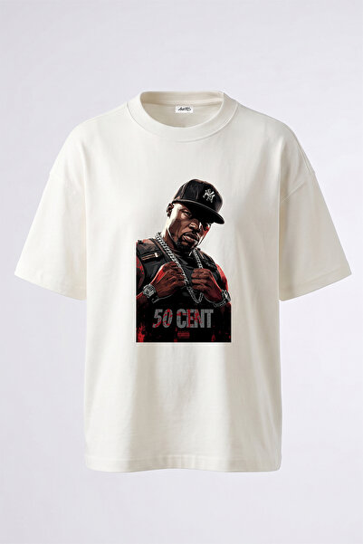 Anetos 50 Cent_18 Dizajn Tiskana Unisex Oversize Bela Majica