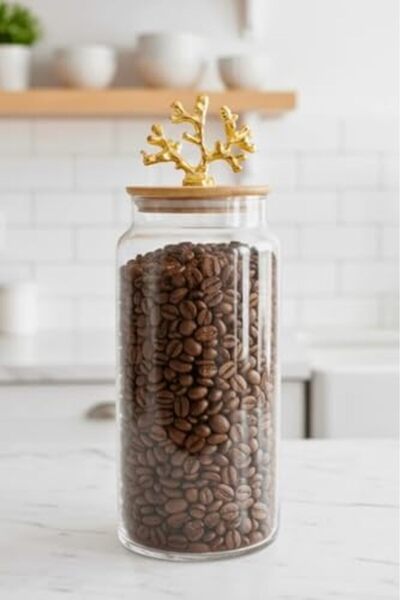 Yıldızan Edl Shop 1400 ml Borosilicate Glass Jar - Golden Coral Figure Luxury...