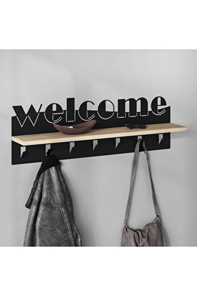 Megapap Κρεμάστρα Τοίχου Welcome Μαύρο - Sapphire Oak