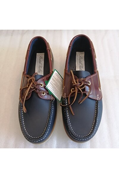 Butik Tülin Unisex Genuine Calfskin Oil-Dyed Navy-Brown Combination Hand-Wove...