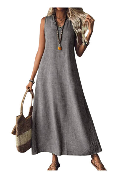 OEM Rochie casual, lunga, subtire, gri, L