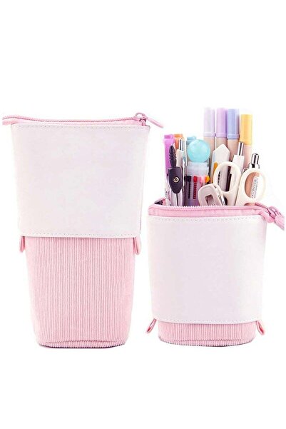 Arabest Telescopic Pencil Case, Corduroy PU 2 In 1 Storage Bag, Pink, Multi P...