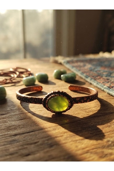 Meneva Aksesuar Special Design Adjustable Copper Bracelet with Serpentine Nat...