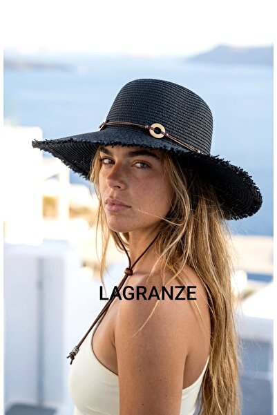 LAGRANZE Women's Straw Hat with Large Brim and Tassels, Metal Accessories