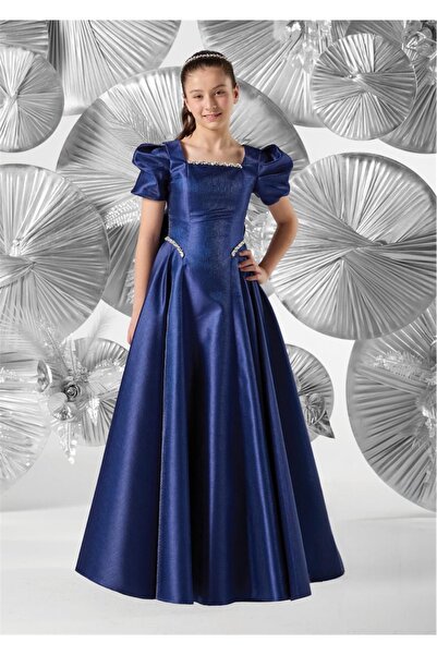meneviş çocuk giyim Meneviş Short Sleeve Girls' Long Evening Dress_Mnvs1004