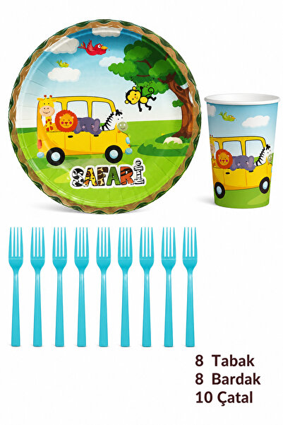 BALON DİYARI Safari Themed Paper Cup and Fork Set – Birthday Party Supplies