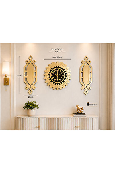 EYKA STORE Dekoratif Aynalı Duvar Saati Seti 3'lü | Modern Salon Duvar Saati ...