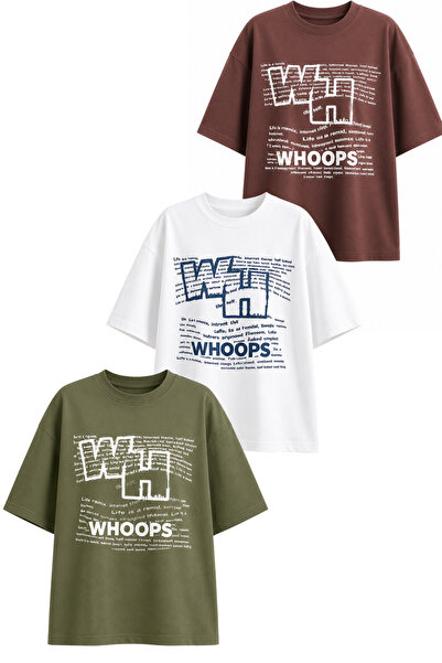 Merci Women's Oversize Whoops Printed Lycra Crew Neck T-Shirt Set of 3 (95% C...