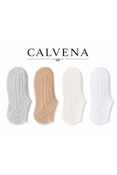 Calvena Women's 4 Pairs of Black, White, Cream and Beige Colored Ballerina Socks