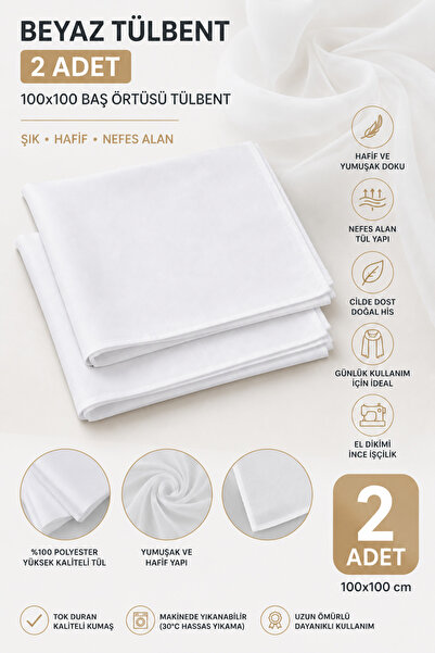 Öztürk %100 Pamuklu Beyaz Tülbent 100x100 cm (2 Adet) - Çok Amaçlı Baş Örtüsü...