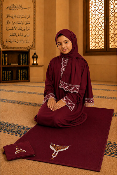 Defkay Kız Çocuk Yazlık Kumaş İbadet Seti (Namaz elbisesi -Seccade )