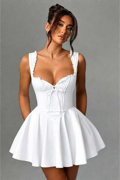FashionForYou Κοντό φόρεμα babydoll SELVIA, με κουμπιά και ρυθμιζόμενη γραμμή...