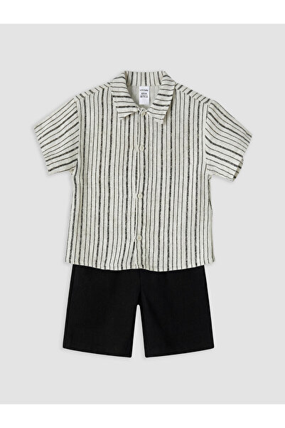 LC Waikiki Gray Striped Baby Boy Shorts Set