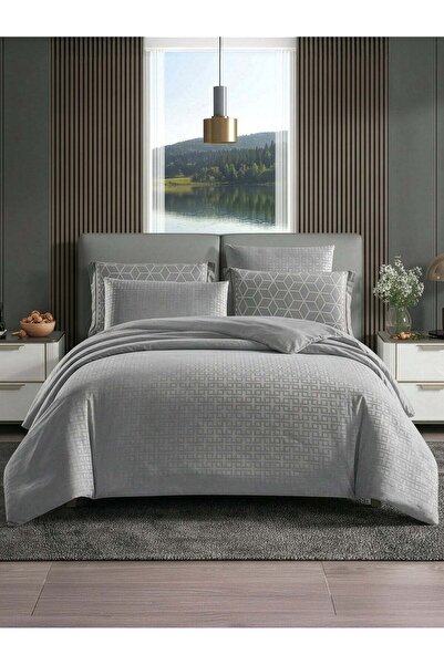 Donetella Geometric Duvet Set, Queen Size 180x200 cm - 4-Pcs Bed Set, Brushed...